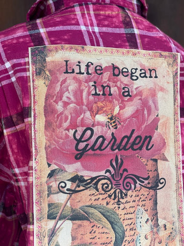 LIFE BEGAN IN A GARDEN Flared Sleeve Flannel